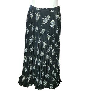 Sag Harbor Womens Pleated Floral Maxi Skirt Size 12 Polyester Black White jj3520